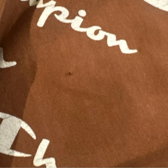 CHAMPION Burnt Orange All-Over Logo Graphic Print Fleece Hoodie Sweatshirt MED - Picture 3 of 9